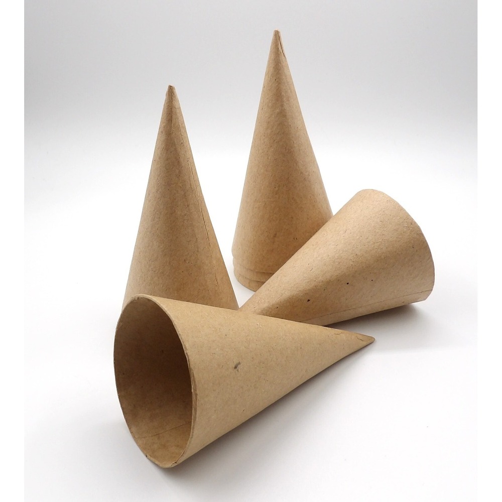 4 Pc - 4" Paper Mache Cone Tussie Mussie, Christmas Ornaments Paper Mache Cone